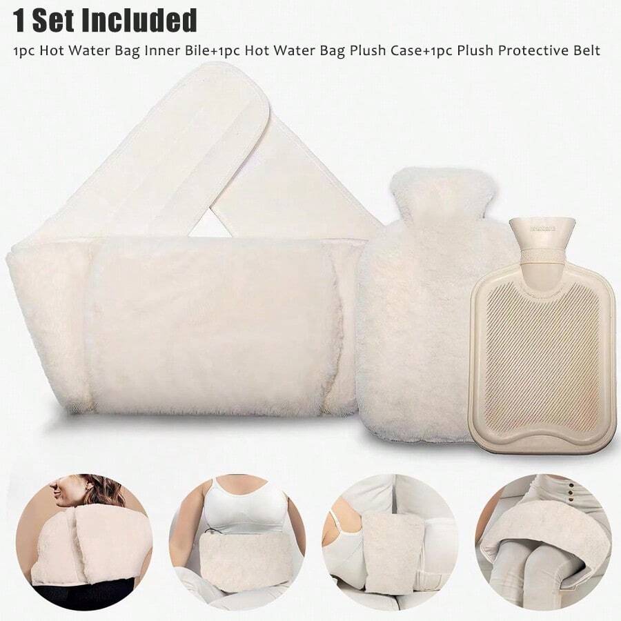 AIYYIPA 1 套可再填充热水袋 - 热水袋内胆 + 毛绒套 + 腰带，可重复使用的保暖袋，防漏且舒适，适用于加热垫、颈部、背部、肩部、腿部，圣诞节/生日礼物