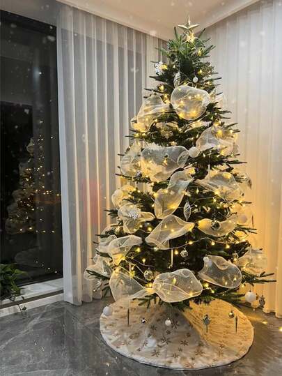 1pc Gold Snowflake Christmas Tree Skirt, Christmas Faux Fur Gold Snowflake Embroidered Christmas Tree Decor With Gold Sequins, Easy To Decorate For Christmas Gifts, Christmas Decoration / Holiday Atmosphere Creation / Home Christmas Scene Arrangement, Special Holiday Gift, Scene Decoration, Room Decoration, Bedroom Decoration, Home Decor, Holiday Party Decoration, Christmas Decoration, Autumn Decoration Christmas Decorations Winter