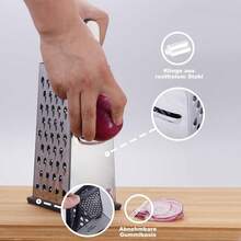 1 rallador de acero inoxidable, rallador de patatas multiusos, rallador de jengibre con recipiente, rallador de queso casero, rallador de verduras, rallador manual de cuatro lados, utensilios de cocina, accesorios de cocina - Blanco - Ver 5