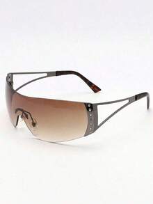 1pc Large Frame Futuristic Y2K Fashionable High-Tech Personalized Fashion Glasses Y2K Fest Music Fest Summer Beach Vacation, Outdoor, Travel Shades Decor Street Y2k Style Oversized Wrap Frame Music Festival Preppy Style Back To School - Gradient Tea - View 4