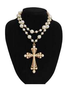 2 件套仿珍珠项链男士时尚嘻哈风格多层串珠颈链项链配饰