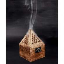 Wooden Classic Pyramid Dhoop Incense Burner With Base Square And Top Cone Shape Wooden Incense Cone Burner Box Temple Shape Home Office Decor 3x4.5 Inch - 棕色 - 查看 4