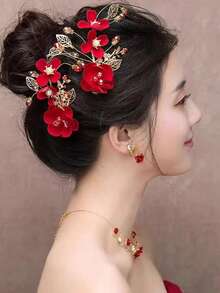 1 件新娘发饰，传统风格秀麦头带，中式旗袍礼服发夹，婚礼用，红色，照片发型侧夹头饰情人节 - 彩色 - 查看 11