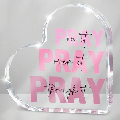 1/20pcs Pink Crystal Christian Gifts For Women,Bedroom Decor, Pray On It Over Through It Acrylic Sign Decorative For Home Pastor Farmhouse Living Room Church Table Desk Bookshelf Decoration,Christmas Decorations For Home,Back To School.