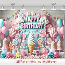 1 pieza Pancarta de cumpleaños con tema de caramelos, diseño de helado y paleta, adecuada para todas las estaciones, fiestas, eventos, sesiones de fotos, aniversarios, cumpleaños, graduaciones