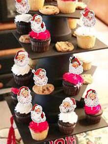 12 Stücke Weihnachtsmann Cupcake Topper, fröhliche Weihnachten Cupcake Picks für Weihnachtsthemen Party, Silvester Feiertags Party Kuchen Dekoration Zubehör