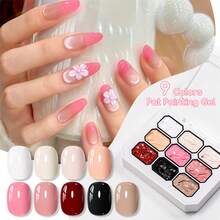 MEET ACROSS 9 Colors Pat Painting Gel Nail Polish With 3Pcs Painting Drawing Nail Brush Pen, 8pcs Sponge Set, Nude Pink Patting Glue Smudge Canned High Saturation Popular Semi-Solid Nail Polish Glue For Gradient Nails Manicure Nail Art Design & Nail Salon - 彩色 - 查看 2