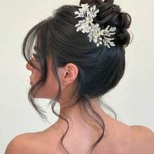 1 Stück handgefertigter Braut Silber & Gold Strass Haarschmuck, Haarklammer aus Legierung mit Blatt, schwerer Metall Blatt Haarclip, geeignet für Hochzeit, Verlobung, Abschlussball