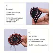 2pcs Multi-Color Rubber Cup Holders, Premium Rubber Car Cup Mats - Non-Slip, Dust-Proof, Easy To Clean - Fit Most Vehicles, Red & Black Design - Multicolor - View 9