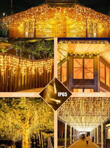 1 pieza Luces de cadena con energía solar, 97/160 luces de carámbano solares LED, luces de hadas impermeables para exteriores, luces de cortina para jardín, patio, Halloween, Navidad, Acción de Gracias, fiestas, campamentos, bodas y cumpleaños - Impermeable, 8 modos de parpadeo