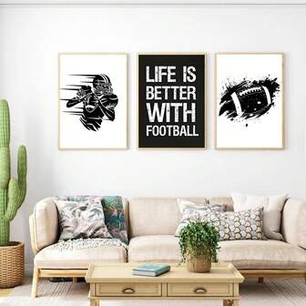 3 PCS Canvas Posters For American Football Players, Simple Wall Arts Painting, Suitable For Living Room, Bedroom, Office Home Decoration, Holiday Gift Decoration Painting Optional Frame