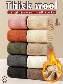 2 Pairs Women's Thermal Lined Thick Calf Socks, Warm Solid Color Knee High Socks, Collegiate Style, Versatile For Autumn/Winter, Suitable For Home, Commute, Office, Cozy Socks