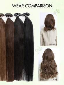 12-24 Inch 50pcs Protein Flat Tip Hair Extensions, Invisible F-Type, High Quality, Natural Look, Suitable For Thin Hair, Weddings, Daily Use, Parties, Straight Real Human Hair Extensions, Applicable For Any Occasion, Halloween Costumes - Multicolor - View 9