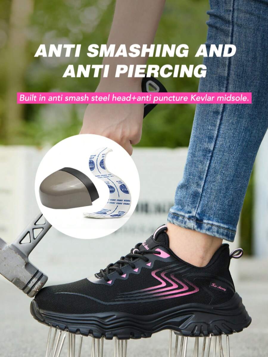 Women's Steel Toe Safety Shoes, Low-Top Work Shoes, Lace-Up Breathable ...