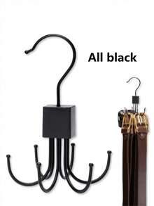 1/2-częściowy obrotowy stojak na paski z drewna i metalu – wielofunkcyjny organizer do przechowywania w szafie, pasków, biustonoszy, koszulek, krawatów i szalików, ze stalowymi haczykami – oszczędzający miejsce design, odpowiedni do modnego organizowania szafy, wielofunkcyjny | Nowoczesny organizer | Drewniana podstawa - Wielokolorowe - Zobacz 4