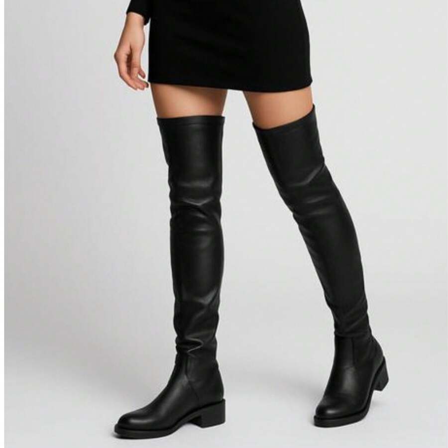 The Kenn Pointed Toe Stretch Riding Style Over-The-Knee Boots For Empowered Women - Soft Black - View 1