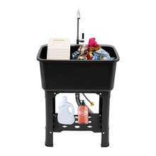 Home Utility Sink For Laundry Room And Garage, Freestanding Laundry Sink For Garage Or Kitchen, Indoor & Outdoor Utility Tub, Freestanding Utility Sink With Storage Shelf - 黑色 - 查看 4