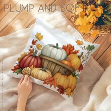 1pc Thanksgiving Pumpkin Single-Sided Printed Throw Pillow Cover - Peach Velvet Cushion Cover 45*45cm