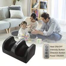 玉黑色足部腿部按摩器，具有热压+电动揉捏双功能系统，四键智能设计，适合家庭/办公室/旅行使用需求，适合中老年人、久坐、运动人群等，是健康礼品的优质选择