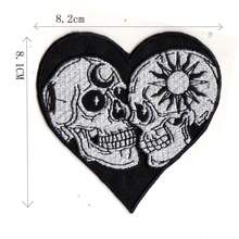 Parche bordado con calavera y corazón, decorativo para aplicar con plancha o coser, adecuado para ropa, bolsos, zapatos, sombreros, decoración del hogar - Negro - Ver 3