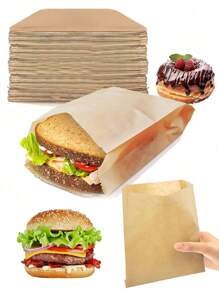 50pcs Kraft Paper Sandwich Bags,Greaseproof Disposable Food Bags For Burgers, Desserts, Fried Chicken | Leak-Resistant Snack Packaging For Parties, Catering, Food Truck | Wedding Birthday