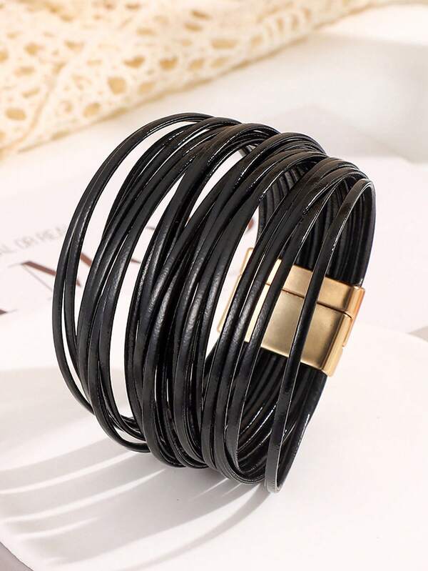 Bohemian Style PU Leather Multi-Layer Bracelet For Women, Matching Outfits