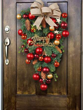 1pc 19.29inch Christmas Ornament Ball Hanging Decor, Realistic Pine Cone Creative Window Display Decoration Bow Vine Door Hanging, Suitable For Holiday Theme Living Room Bedroom Home Decor Christmas Decorations Room Decor Winter Christmas Decorations Home Christmas Gifts Christmas Decor