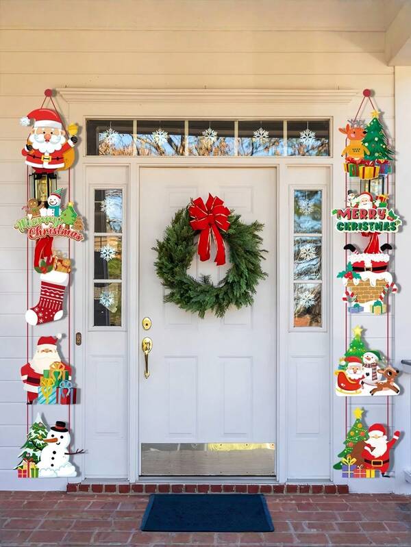 10 pezzi di decorazioni natalizie per appendere alla porta - portatili, durevoli, con lunghezza regolabile, riutilizzabili, decorazioni in carta per feste con Babbo Natale, pupazzi di neve e alberi di Natale, adatte per decorazioni natalizie domestiche, decorazioni murali, ornamenti, veranda, soggiorno, cucina, camera da letto, bagno, porta, parete e decorazioni per interni, decorazioni esterne, possono essere utilizzati come regali, forniture per feste a tema