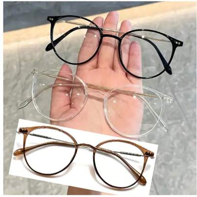 1/3 Pairs Unisex Round Full Frame Fashion Anti-Glare Clear Lenses Glasses, Suitable For Computer, Gaming, TV, Smartphone, Eye Protection
