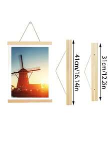 1pc Wooden Magnetic Poster Clip Frame, Canvas Frame, Wall Decor