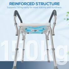 HOMCOM Portable Shower Stool, Non-Slip Shower Chair With Adjustable Height And EVA Cushion, Rust-Free Aluminium Bath Chair For Elderly, Disabled, Light Blue - Blue - View 8