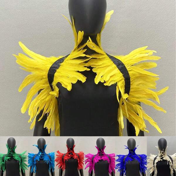 1PC Feather Shawl Women Feather Collar Cape Shrug Shoulder Wrap Carnival Party Showgirl Accessory Witch Cosplay Costume Decor Halloween