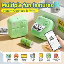 LAIBEAR Mini Printer Sticker Thermal Printer, Portable Inkless Sticker Maker, Free Cutting Small Pocket Printer, Mini Photo Printer, Black And White Photo Printer, Efficient And Fast Small Pocket Printer, Inkless Printer For Study Notes, Pictures, DIY, Labels, Mini Printer Sticker Thermal Printer