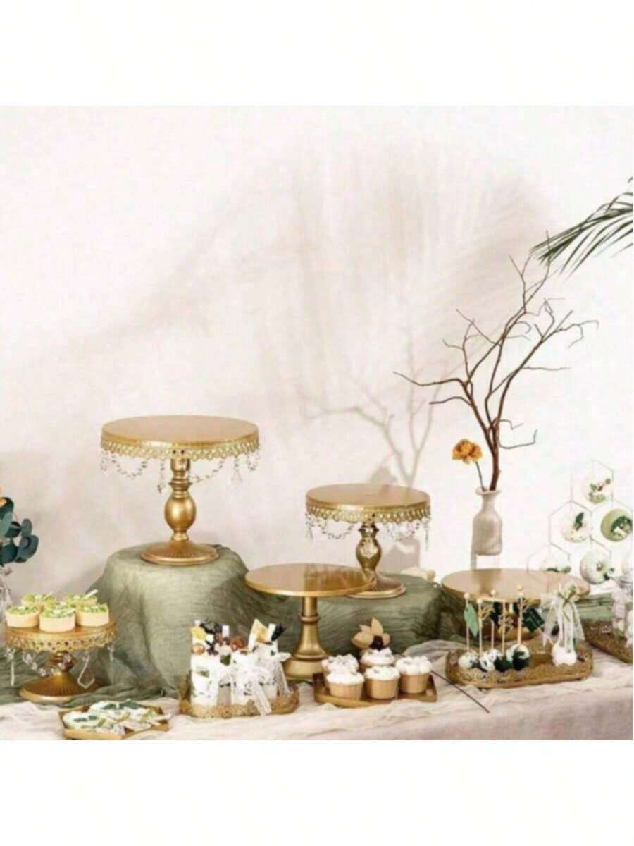3Pcs Antique Cake Stand Set - Round Metal Cupcake Stands With Pendants And Beads - Elegant Dessert Display, For For Wedding, Birthday Party Decor,Dessert Table Display Set/Food Display Stands/Christmas Decorations For Home/Christmas Decor/Funny Gifts - 香檳色 - 查看 1