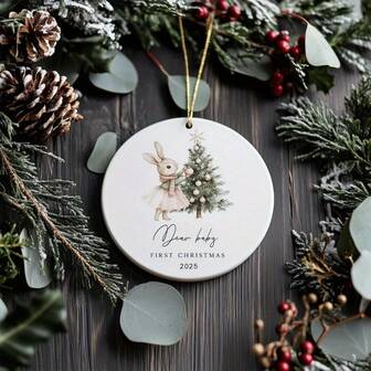 Baby Girl's First Christmas Ornaments, Personalized Baby Christmas Ornaments, Baby's First Christmas,Baby Christmas Rabbit Ornaments, Christmas Keepsakes,Add A Unique Touch Of Color To Baby's Christmas. Home Decor Christmas Decorations Room Decor Christmas Decorations Home Christmas Gifts Christmas Decor
