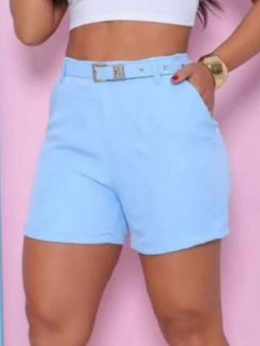 PREMIUM COMFORTABLE SHORTS WITH LINED BELT FASHION - Baby Blue - View 1
