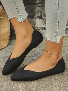 Giày bệt mũi nhọn đính đá, cỡ lớn 35-45, kiểu dáng slip-on, thời trang thường ngày, phù hợp với váy, mùa xuân/thu. - Vải đen (vải lanh) - Xem 5