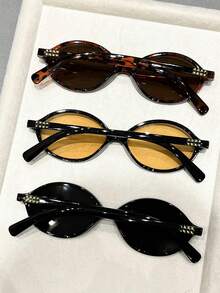 3pcs Leopard Print Multicolor Plastic Oval Full Frame Design Women's Fashion Fashion Glasses, Suitable For Weekend Getaways, Street Photography, Singles Parties And Other Fashionable Occasions - Bộ ấm trà họa tiết da báo màu xám sâm panh đen 3 món - Xem 3