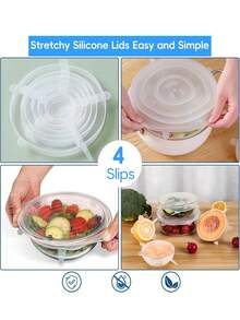 6pcs/Set Silicone Stretch Lids, 6 Packs Reusable Silicone Lids, Food Storage Silicone Covers For Bowl, To Keep Food Fresh, For Can, Cup And Glass Jars Home Kitchen Appliances Accessories Gadgets Tools Christmas Kitchen Stuff Cooking Christmas - 彩色 - 查看 5