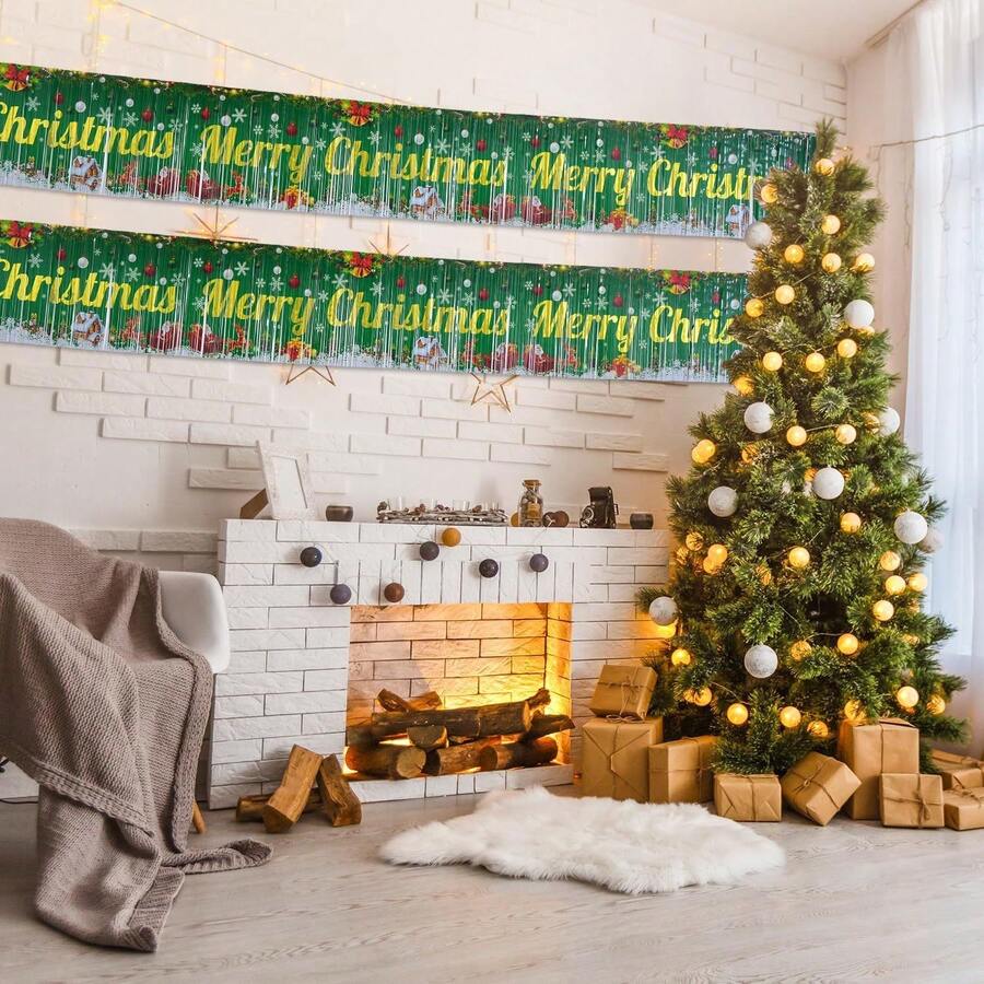 1/2/4pcs,Merry Christmas Banner, Xmas Decorations Paper Banner For Fireplace/Wall/Window, Christmas Home Office Decor Banners, Christmas Party Banner For Holiday Decoration Home Decor Christmas Decorations Room Decor