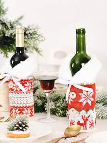 Gestrickte Weinflaschen-Abdeckung als Weihnachtsdekoration, Wollkugel Weihnachtsren Schneeflocke rote Weinflaschen-Abdeckung mit Knopf, rote Pullover Weinflasche Tasche, stimmungsvolle Bierflasche Tasche, Champagner Tasche, Haushaltsartikel, Weihnachts-rote Weinflasche Tasche - perfektes Weihnachtsgeschenk und Träger, wiederverwendbare Weihnachts-Weinflaschen Tasche, Weinflasche Geschenktasche, Spirituosen Flasche Tasche, Geschenkverpackung, Party, Gastgebergeschenk, Weihnachtsgeschenk, Feiertags-Präsent