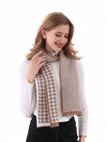 1pc Multi-Color Houndstooth Pattern Faux Cashmere Knitted Warm Fashion Unisex Scarf, Suitable For Casual Daily Wear, Autumn & Winter