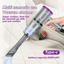 1pc Rechargeable Wireless Car Vacuum Cleaner, Equipped With Dual Filtration System, Powerful Suction, Portable Handheld Vacuum, 2000mAh Battery, Mini Dust Blower, Suitable For Home And Car Cleaning, Can Remove Dust, Dirt And Pet Hair On Floors And Carpets - Multicolor - View 3