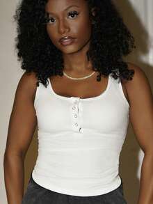 Steph T Casual All-Match White Cami Top With Deep U-Neck And Racerback-C