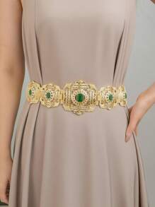 1pc Gold-Plated New Turkish Moroccan Kaftan Belt, Middle Eastern Arabic Women's Luxury Wedding Party Dress Chain, Fashion Waist Chain