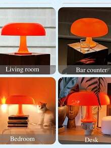 1pc LED Mushroom Desk Lamp, Romantic Atmosphere Decor With Bright Light, Smooth Plastic Design, Suitable For Bedroom, Living Room, Bedside, Hotel, Party, Valentine's Day, Halloween, Christmas, Thanksgiving, Can Be Used As Holiday/Housewarming Gift (White/Orange)