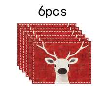 1pc/4pcs/6pcs/100pcs Christmas Deer Pattern Placemats, Machine-Washed Rectangular Polyester Placemats, Table Protectors, Heat-Insulating Placemats, Restaurant Table Decorations, Party Supplies, Christmas Decorations, Can Be Given As Gift
