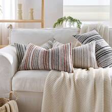 1 件/2 件波西米亚风抱枕套 18x18 英寸，农舍装饰条纹方形枕套雪尼尔簇绒枕套，中性色调枕套，适用于客厅沙发床 - 米色 - 查看 4