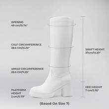 Women's Chunky Platform Heel Knee High Boots Round Toe Boots For Women Side Zipper Stylish Comfortable Tall Boots For Fall/Winter - trắng - Xem 7