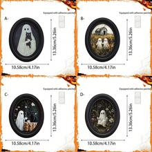 1/4 piezas, Decoración de pared de estilo gótico con gato negro fantasma, arte ovalado, adecuado para el hogar, la oficina, la decoración de fiestas, la decoración de Halloween, 2D